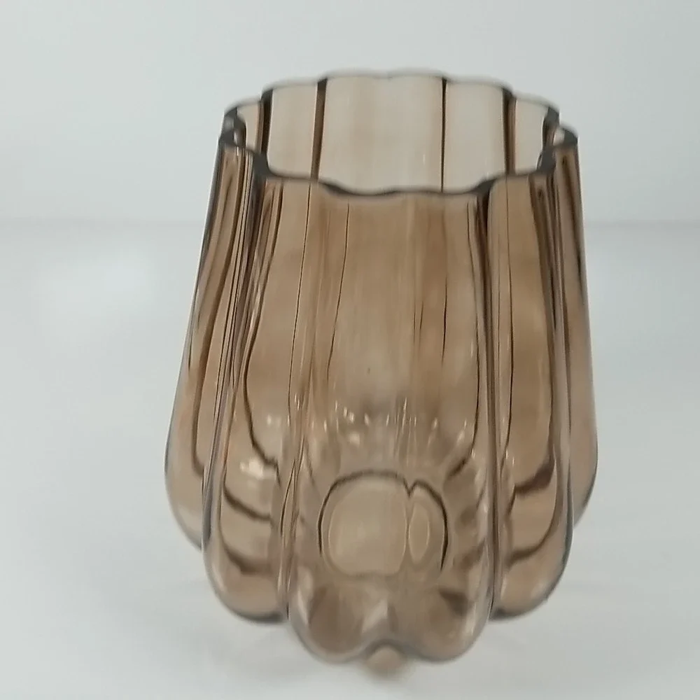 Glass Vase Amber Brown Rustic Farmhouse Decor, Gourd Shape
